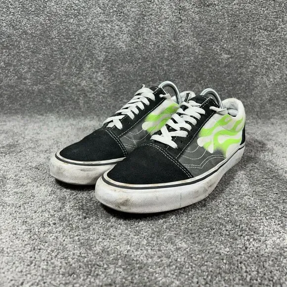Vans Old Skool Flames Mens Size 9.5 Black White Green Athletic Skate Shoes Used - Picture 5 of 12